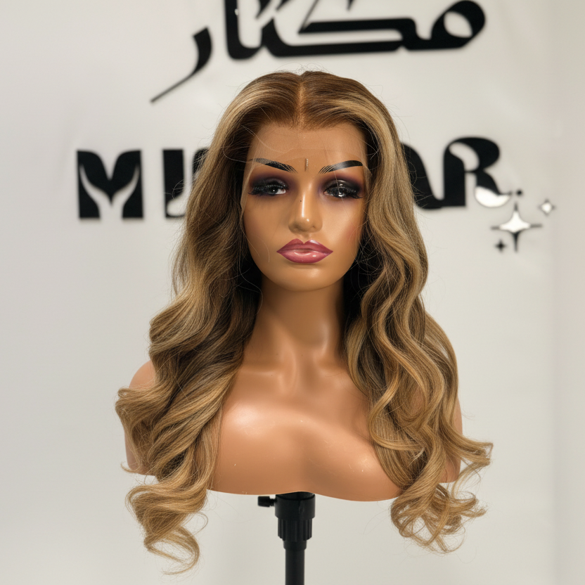 Enhanced body wave wig with blonde highlights
