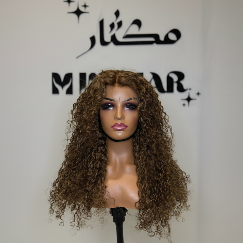 Full-length Curly Brown With Highlights 13X4 wig