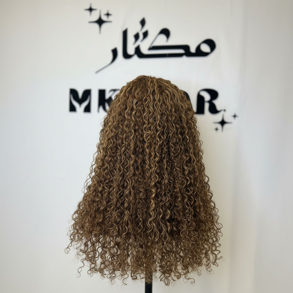 Square curly wig with Mkthar branding